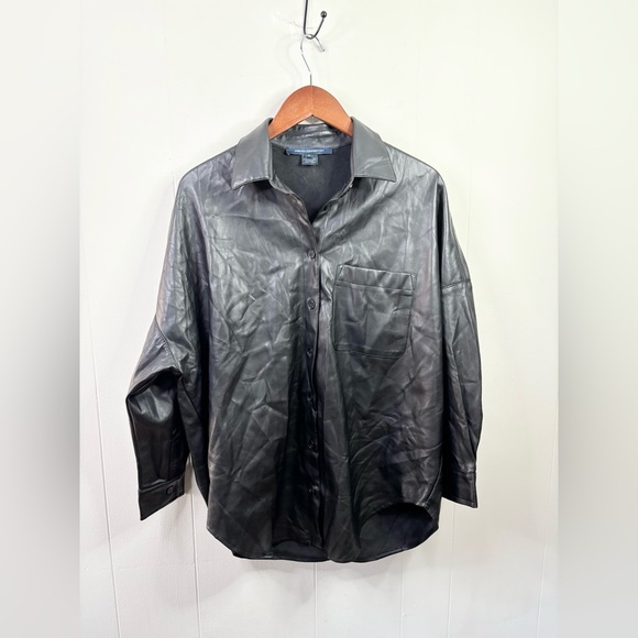 French Connection black faux leather oversized shirt jacket size SM - Picture 2 of 6